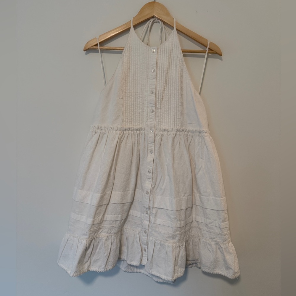 Free People Cream Cotton Halter Tie Mini Dress